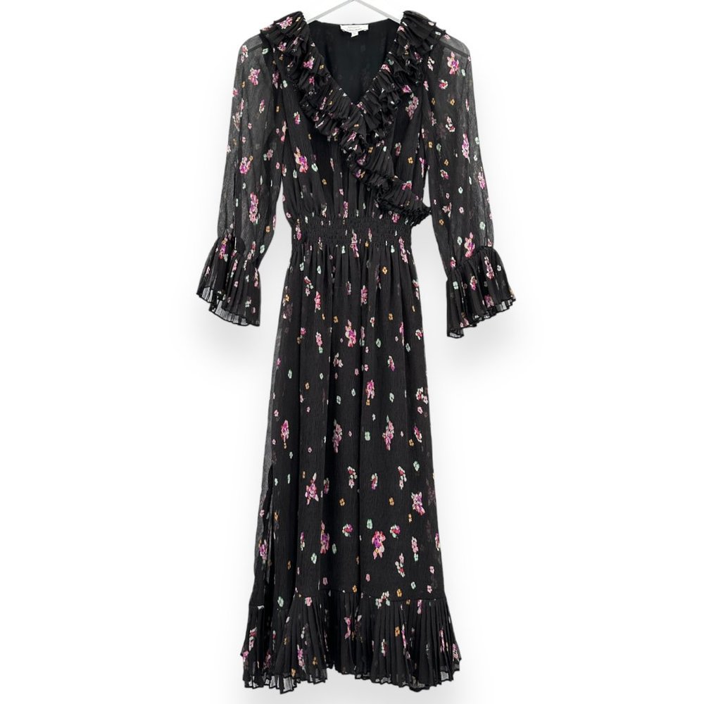 & Other Stories Black Long Sleeve Floral Print Ruffle Dress